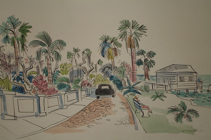 Avenue by the Bay  (Pen & Ink & Watercolor) 1940-50's