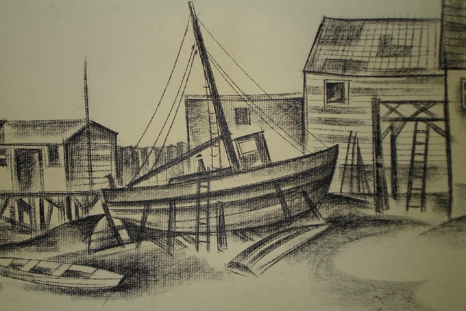 Dry Dock Provincetown, Mass  Charcoal  1933